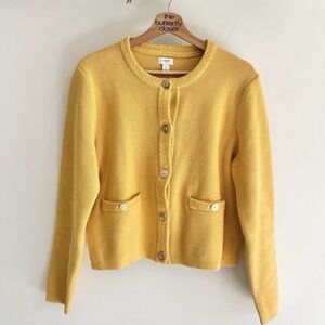 J. Crew Yellow Cotton lady jacket cardigan sweater. Fall 2024.
Size Large